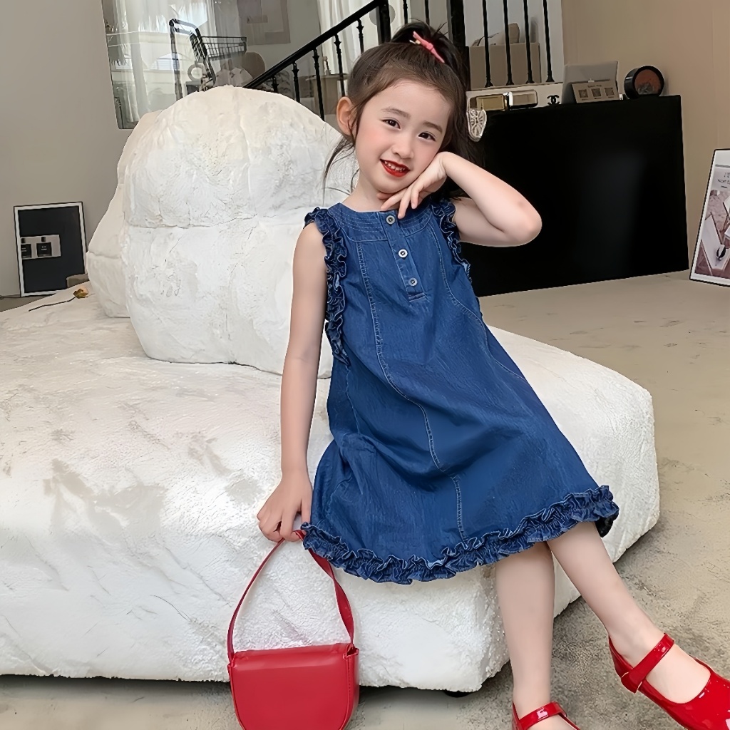 PRINCESS KESLI เดรสยีนเด็กหญิง ไร้แขน ชุดเดรสเด็ก สไตล์น่ารัก ใส่สบาย 2-12 ปี