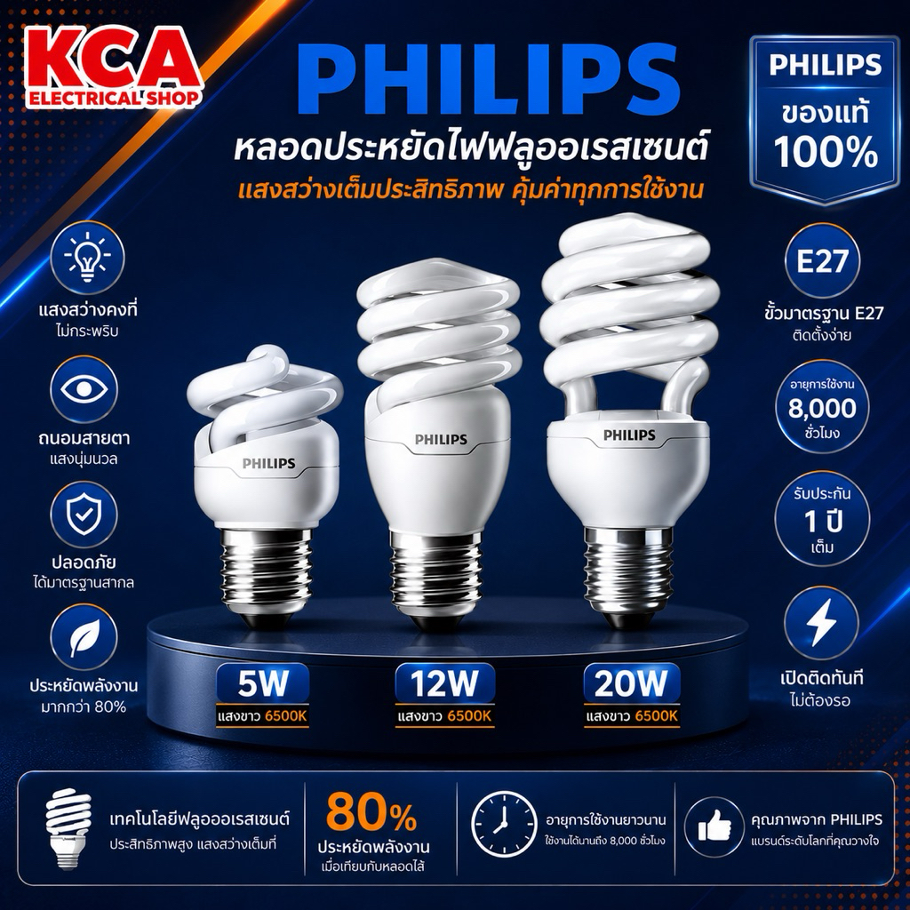Philips Tornado หลอดประหยัดไฟ หลอดตะเกียบ ทอร์นาโด ฟิลิปส์ ขั้วE27 5W 8W 12W 15W 20W 24W **ล็อตเก่า กล่องอาจมีเก่าบ้าง**