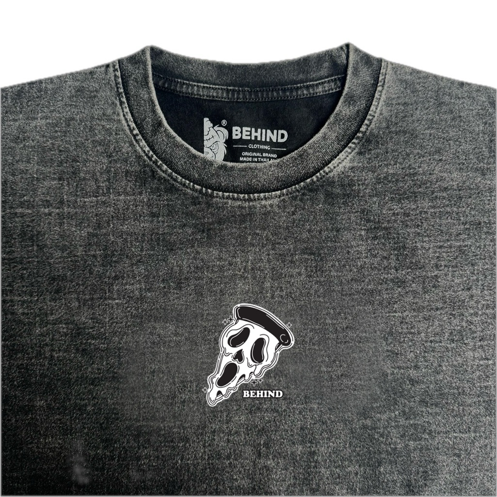 𝗕𝗘𝗛𝗜𝗡𝗗 เสื้อยืด minimal “ PIZZA “ แนวสตรีท oversize เสื้อยืดชาย หญิง