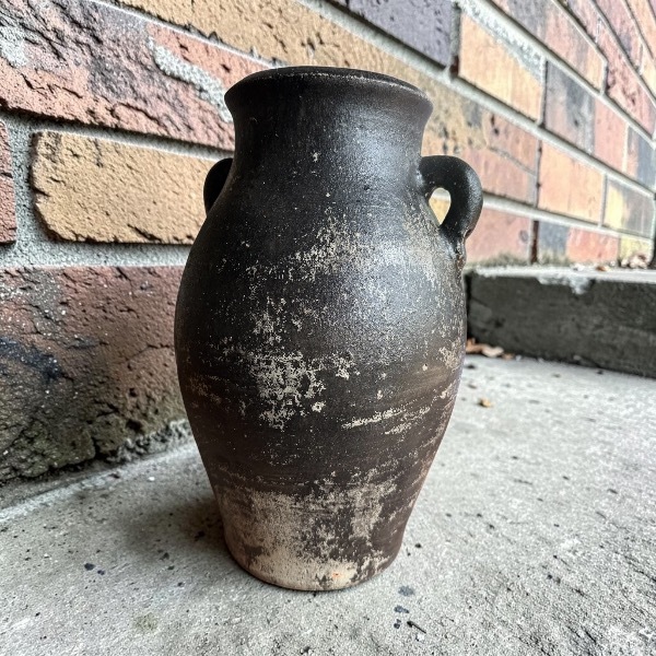 Vase แจกันดินเผาทรงโอ่งสูงปากเล็ก วินเทจสไตล์ มีหู 2 หู ขนาด 22x 33 cm.