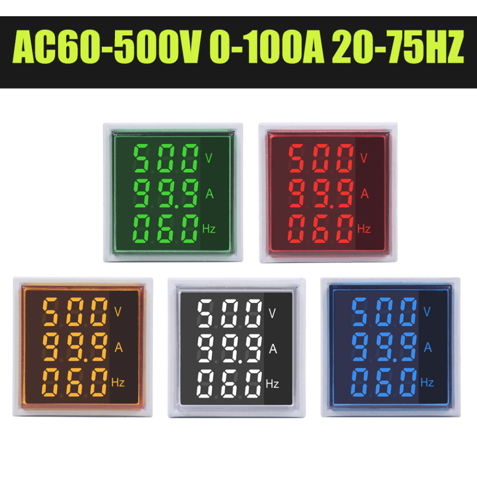 Volt Am Hz Meter 3in1 LED 22mm ดิจิตอลมิเตอร์ วัดแรงดัน ความถี่ วัดกระแส 60-500V 0-100A เลือกสีตามการใช้งาน