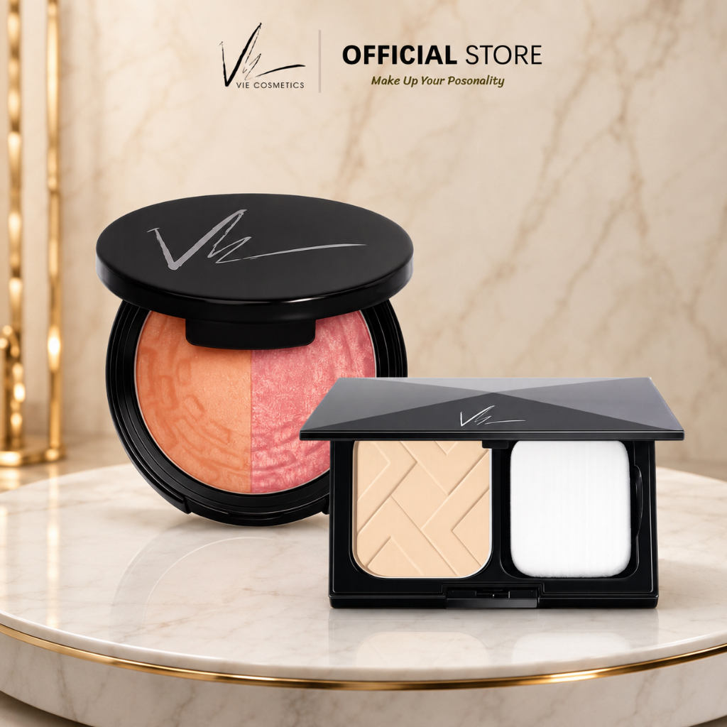 ( เซ็ตคู่ )Vie Cosmetics Duo Blush Fusion 5.5 g. & 24/7 Skin Perfection Powder SPF40 PA+++ 10 g.