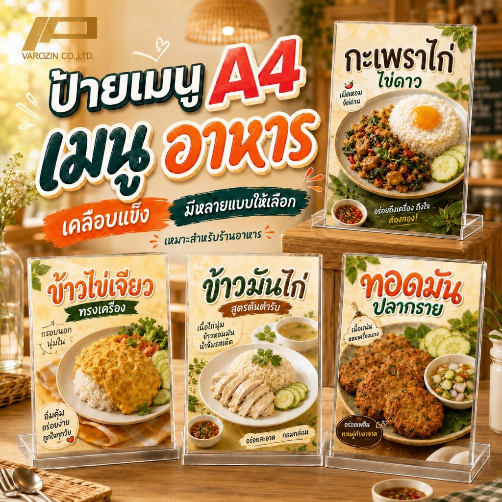 วะรอซีน | ป้ายเมนู A4 เคลือบใสแข็ง เมนูอาหาร ข้าวไข่เจียว ต้มยำกุ้ง ข้าวกะเพรา ต้นข่าไก่  ป้ายร้านอาหาร อาหารตามสั่ง