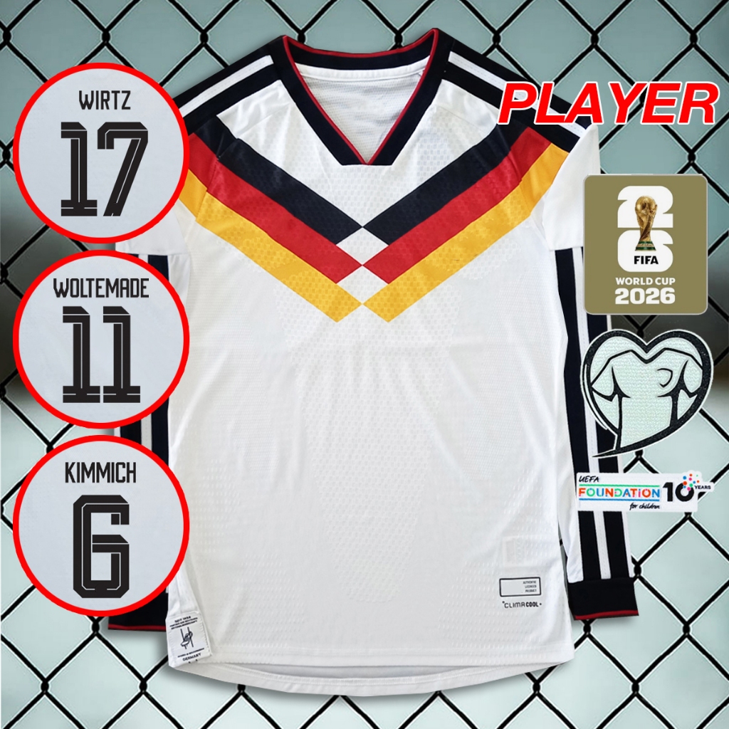 เสื้อฟุตบอล เสื้อแขนยาวเพลเยอร์ทีมชาติ เยอรมัน เหย้า #PY0108 รุ่นฟุตบอลโลก2026 อาร์มWC/ชื่อเบอร์นักเตะในทีม/ไซส์S-2XL