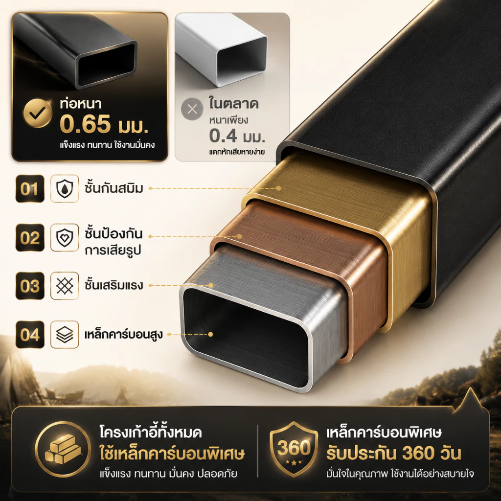 เก้าอี้แคมป์ปิ้ง เก้าอี้สนามที่พับได้ เหล็กคาร์บอนสูง รับน้ำหนัก300กก ตั้งแคมป์และใช้ในบ้าน thumbnail 6
