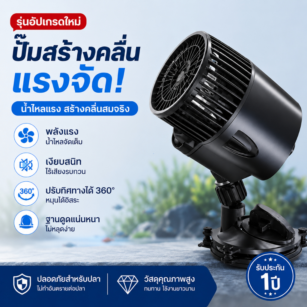 ปั๊มทำคลื่นตู้ปลา ปั๊มสร้างคลื่น แรงจัด รุ่นใหม่ เงียบสนิท ปรับได้ 360 องศา ตัวทำคลื่นตู้ปลา ทำความสะอาดตู้ปลา น้ำใส
