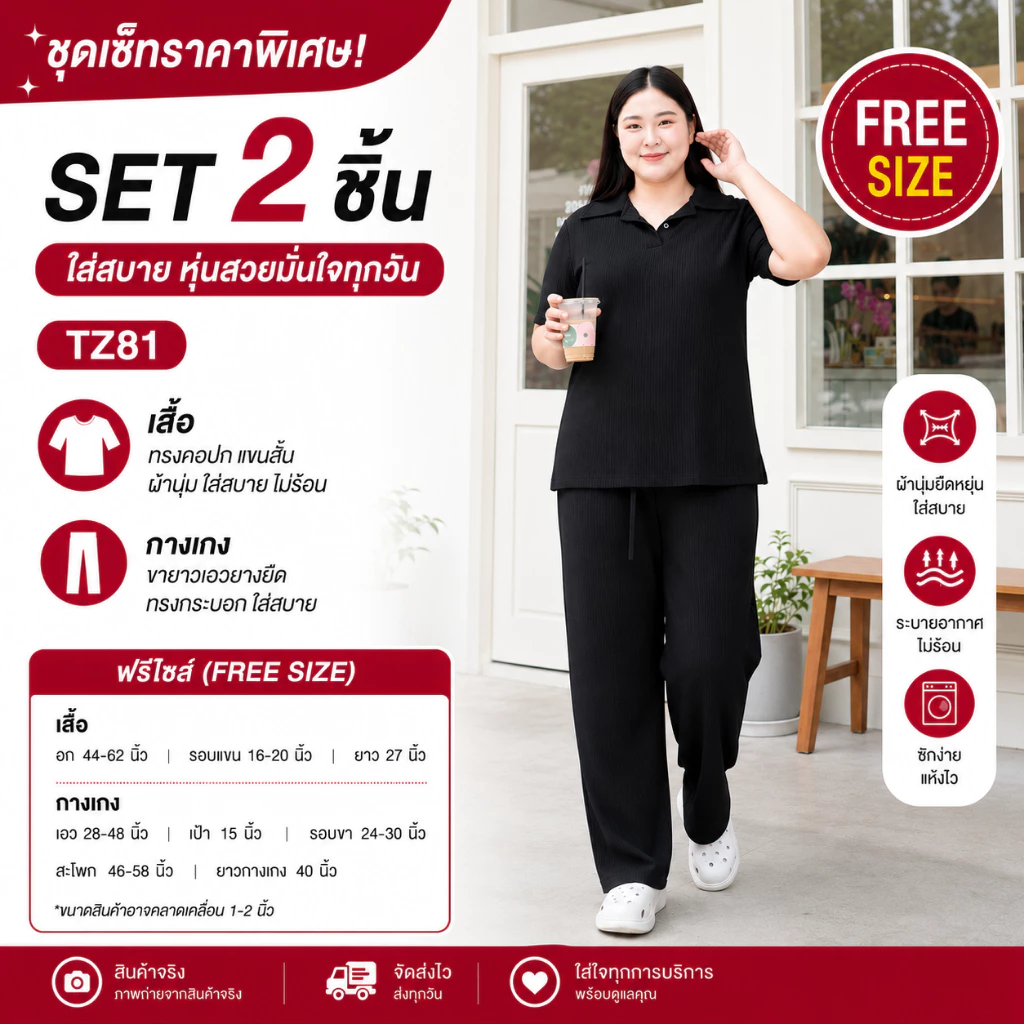 [ ลดล้างสต็อก ]ชุดเซ็ทสาวอวบ สาวพลัสไซส์ ไซด์ใหญ่ ใส่ได้ถึง100+ ทรงหลวม พอดีตัว ใส่สบาย ใส่เที่ยวได้ TZ81