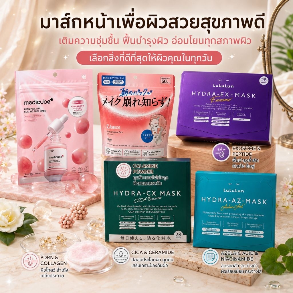 รวม mask มาสก์หน้า หลายสูตร จากญี่ปุ่น Lululun / Medicube / Calamee Makeup Lock แบบกล่อง  รางวัลcosme บินเอง หิ้วเองค่า