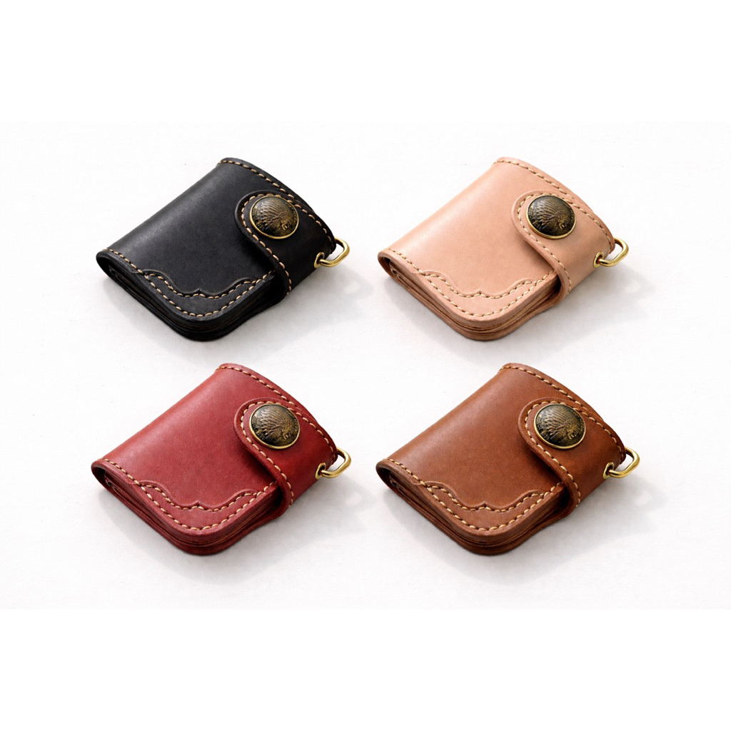 กระเป๋าสตางค์หนังแท้ใบสั้น งานแฮนด์เมด เย็บมือ กระดุมอินเดียน วินเทจ Mini Leather Wallet