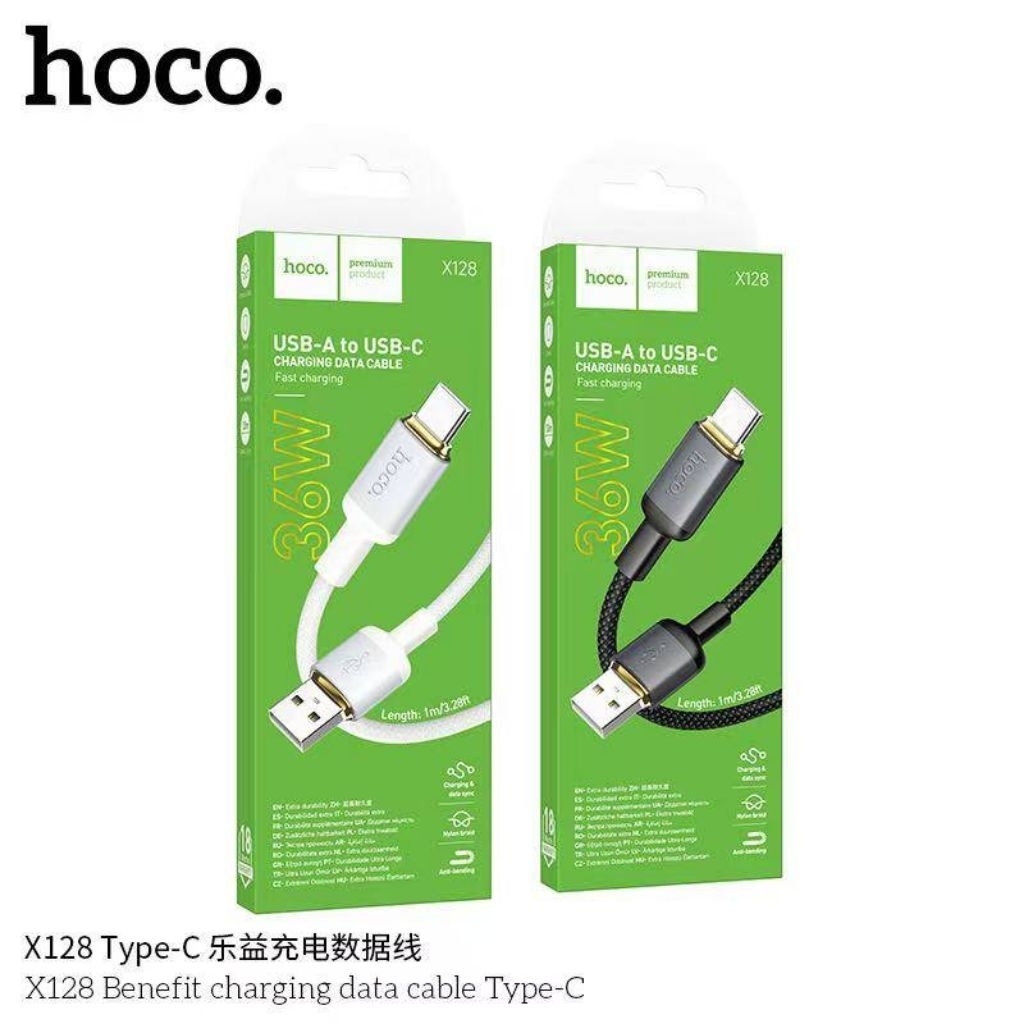 Hoco X128 สายชาร์จเร็วไนลอนถัก รองรับถ่ายโอนข้อมูล จ่ายไฟสูงสุด 60W สาย Type-C/iOS ยาว 1 เมตร คุณภาพดี