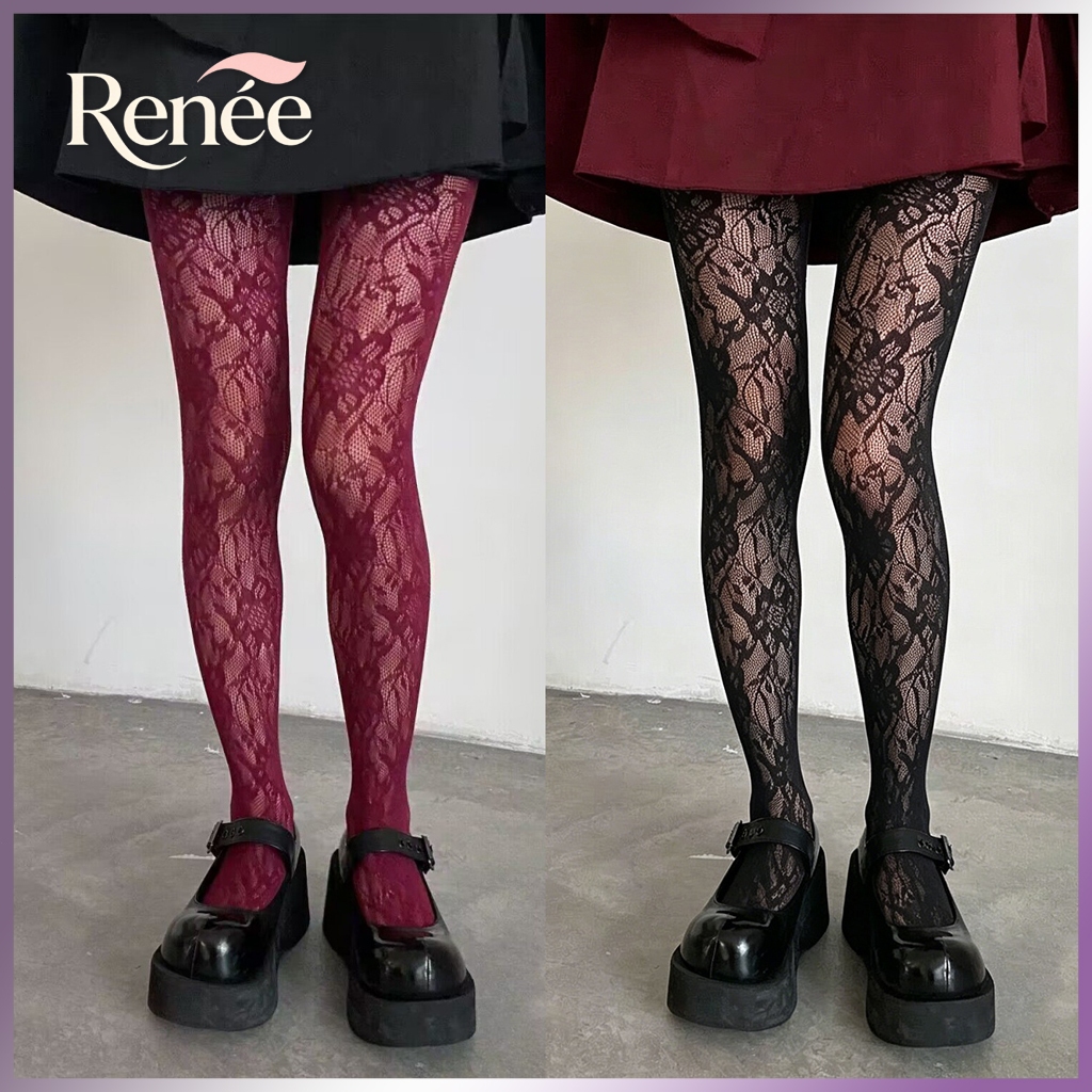 🎀พร้อมส่งในไทย🔥ถุงน่องตาข่ายแฟชั่นลายดอกไม้ปักตาข่ายเซ็กซี่กลวงถุงน่องสำหรับผู้หญิง