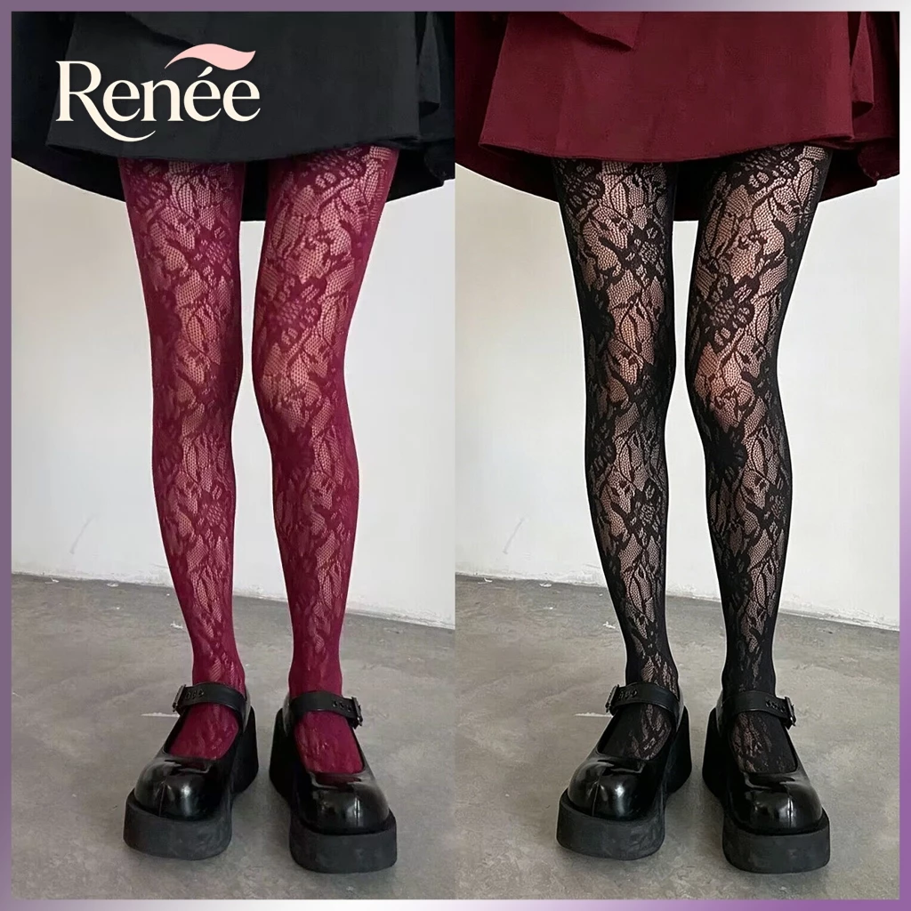 🎀พร้อมส่งในไทย🔥ถุงน่องตาข่ายแฟชั่นลายดอกไม้ปักตาข่ายเซ็กซี่กลวงถุงน่องสำหรับผู้หญิง