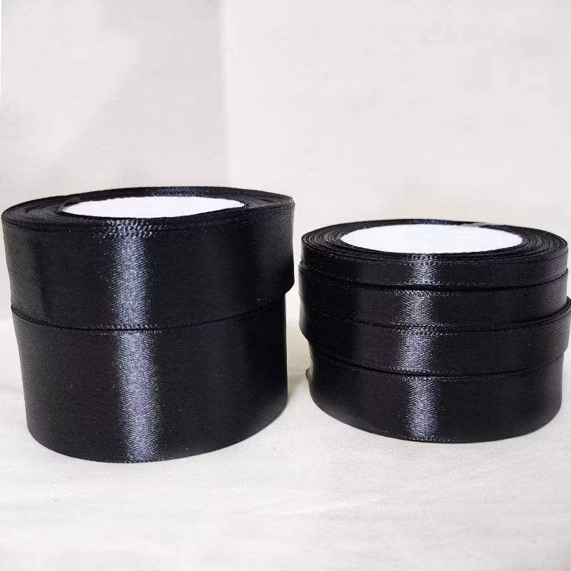 (ส่งจากไทย)ริบบิ้นไว้อาลัย ริบบิ้นผ้าสีดำสำหรับตกแต่ง หน้ากว้าง 10 15 20 มม.(ม้วนยาว 25 หลา)