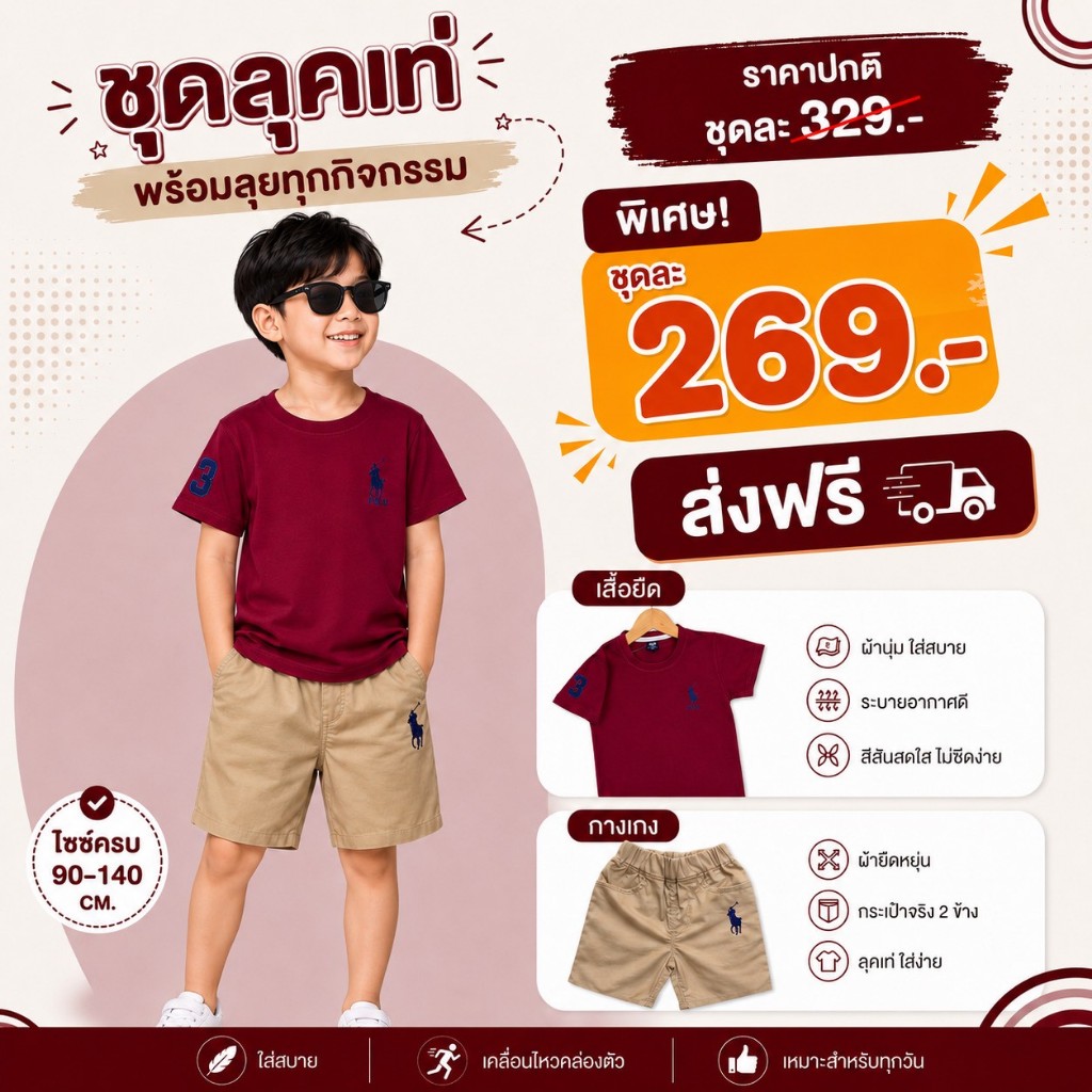 ชุดเซตเสื้อยืด+ขาสั้น ผ้าไม่หนาไม่บาง กำลังดี ใส่สบายค่ะ