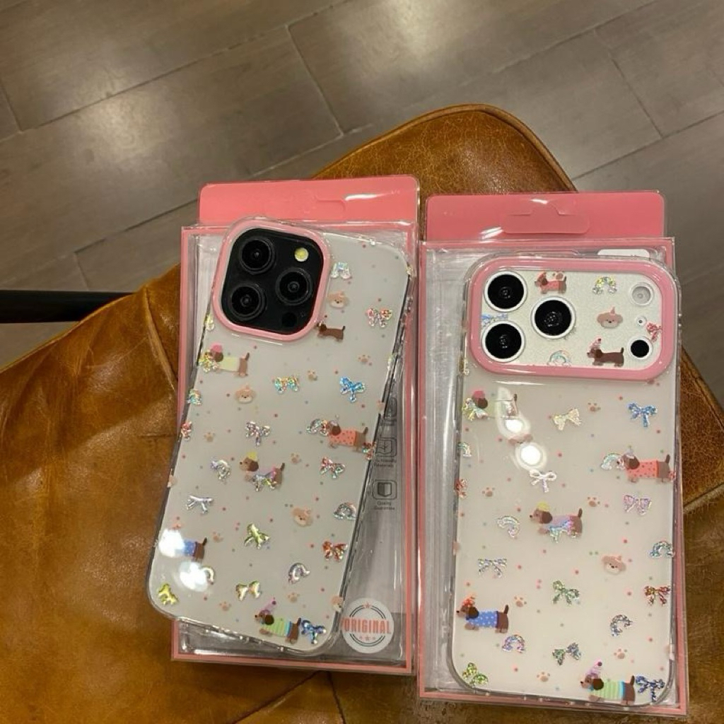 เคสอะครีลิคสกรีนลายน้องหมา แต่งโฮโลแกรม ขอบนิ่มหลังแข็ง งานเงา ปุ่ม Camera control ปิด  รุ่น i17pro/promax งานกันเลนส์