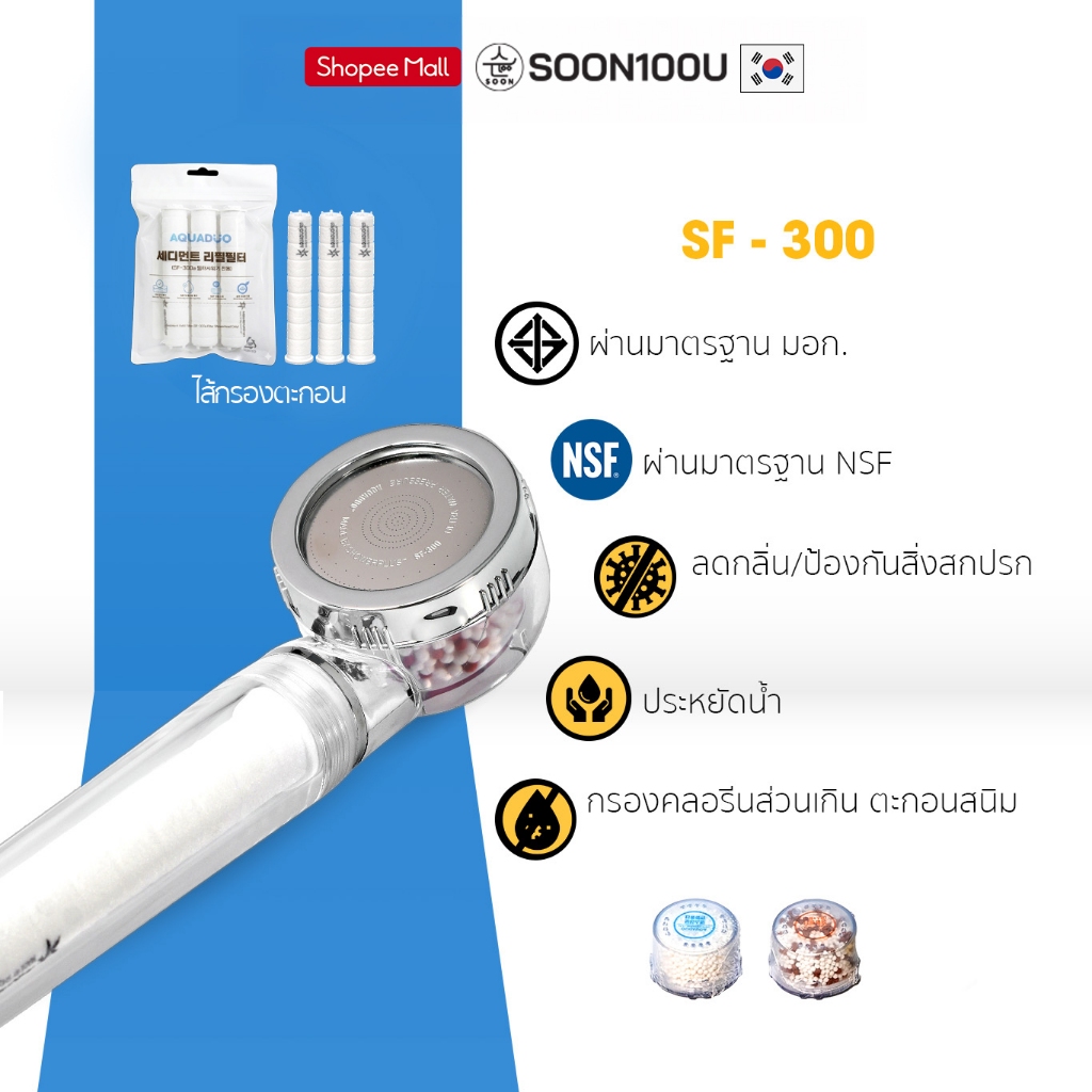 หัวฝักบัวกรองน้ำ AQUADUO (อควาดูโอ) SF-300