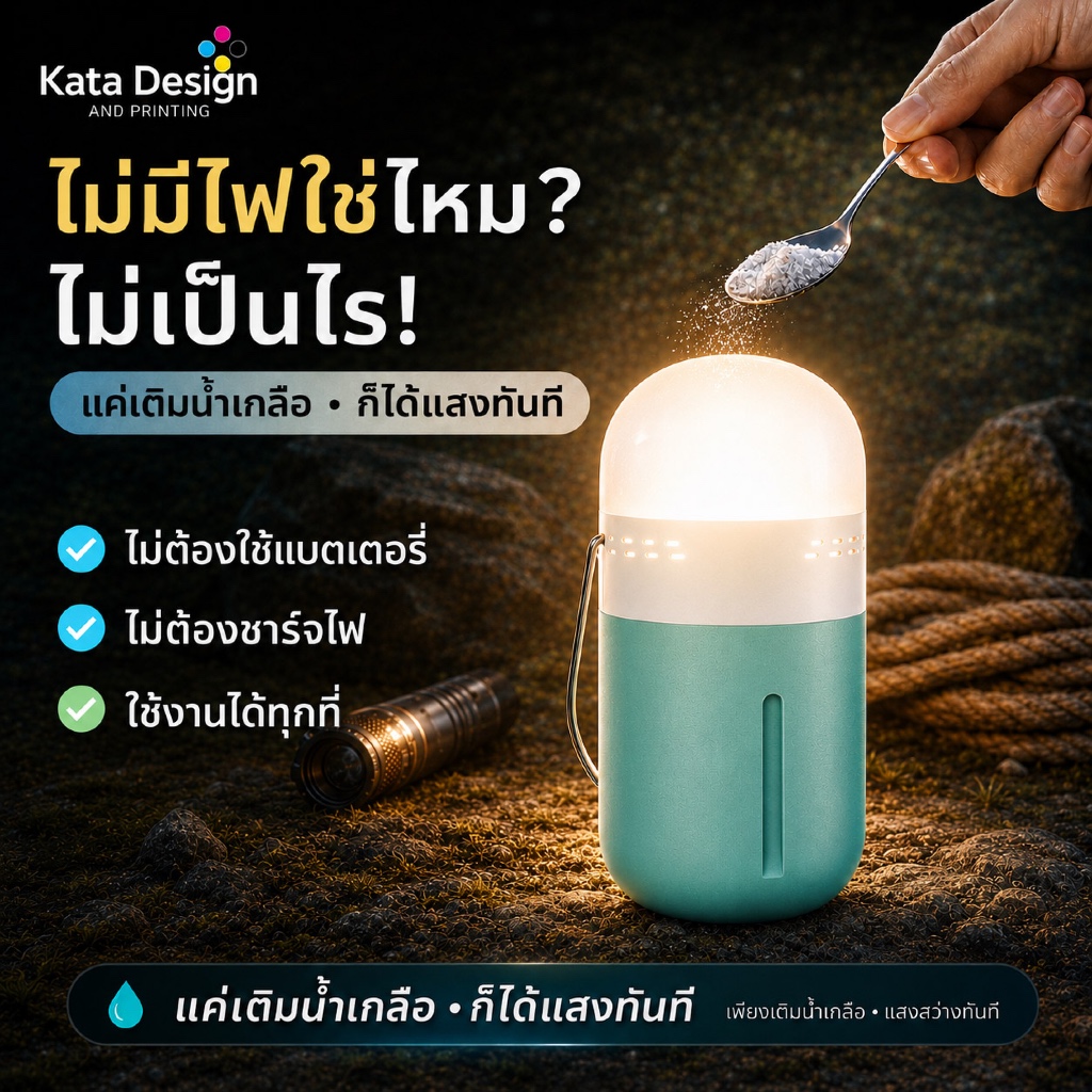 โคมไฟพลังน้ำเกลือ ไฟฉุกเฉิน Camping Outdoor ไม่ต้องชาร์จ