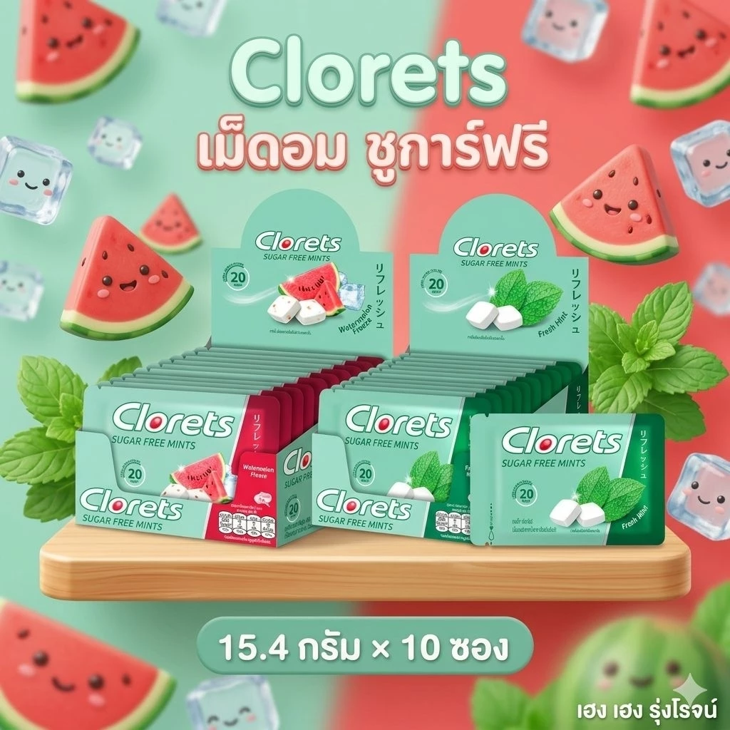 [แพ็ค10ซอง] Clorets คลอเร็ท ชูการ์ฟรี เม็ดอม ปราศจากน้ำตาล 15.4g