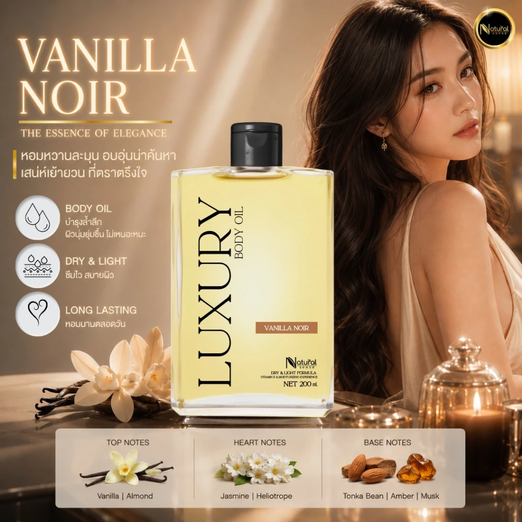 Luxury Body Oil ออยล์บำรุงผิวซึมไว วิตามินอีเข้มข้น บำรุงผิว กลิ่นหอมติดผิว (100ml/200ml) thumbnail 10