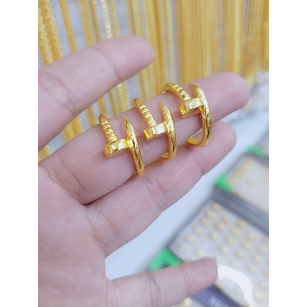 แหวนตะปูทองแบบเรียบ สินค้าพร้อมส่ง งานไทย ใส่อาบน้ำได้ ตัวเรือนเคลือบแก้ว