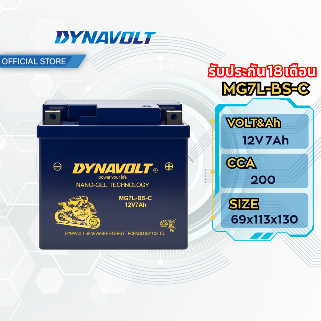 DYNAVOLT MG7L-BS-C ไดน่าโวลท์ แบตเตอรี่มอเตอร์ไซค์ แบตเตอรี่ นาโนเจล xmax