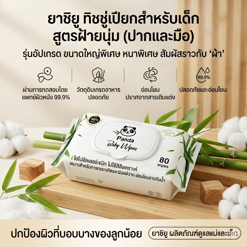 ทิชชู่เปียก กลิ่น อะโลเวร่า Panda Baby Wipes ผ้าเปียกสำหรับเด็ก ปราศจากแอลกอฮอล์ จำนวน 80 แผ่น/แพ็ค