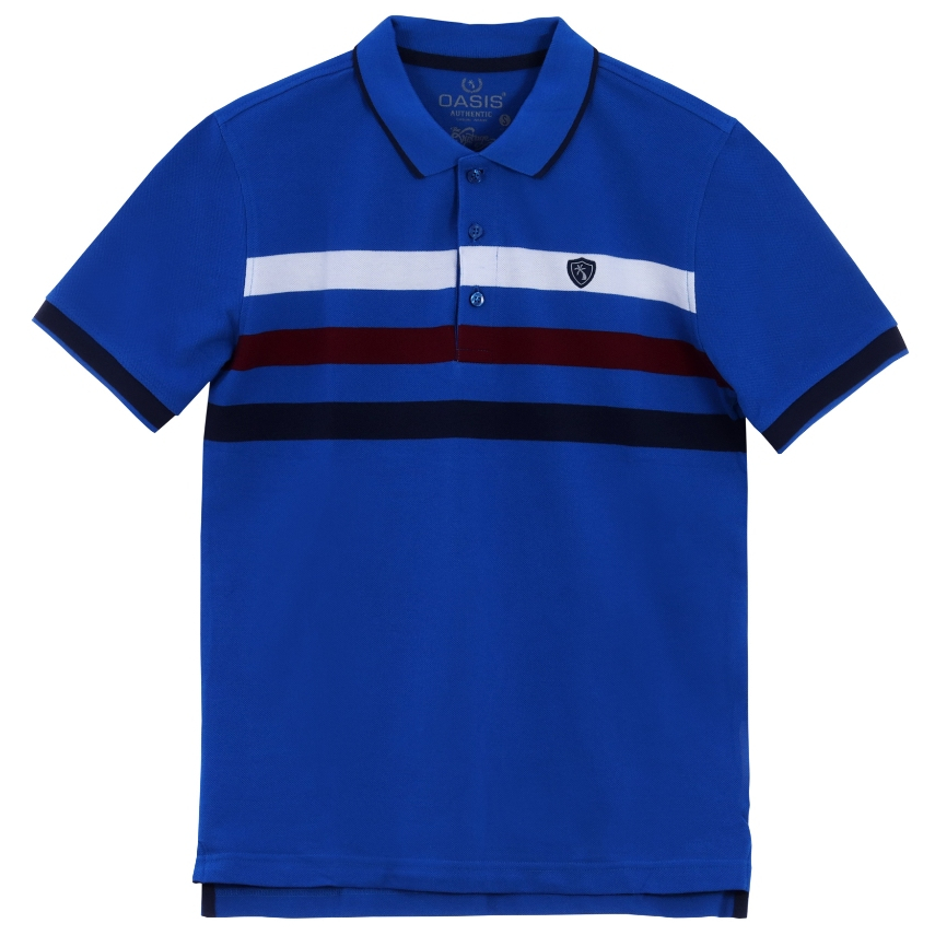 OASIS เสื้อโปโลชาย เสื้อโปโล แขนสั้น คอตตอน 100% ลายริ้ว รุ่น MPYT-1574 สีน้ำเงิน