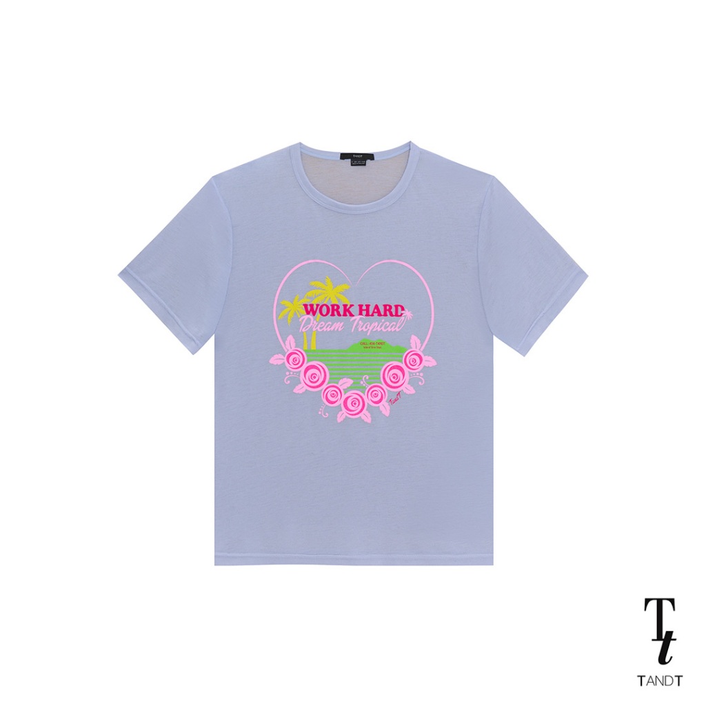 TandT - WORK PARADISE T-SHIRT - WORK HARD DREAM TROPICAL PRINTED T-SHIRT เสื้อยืดคอกลมแขนสั้น สกรีนลายด้านหน้าและด้านหลั
