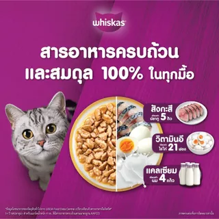 WHISKAS วิสกัส อาหารเปียกแมวโตและลูกแมว แพ็คสุดคุ้ม 80 ก. (12 ซอง x 10 แพ็ก)