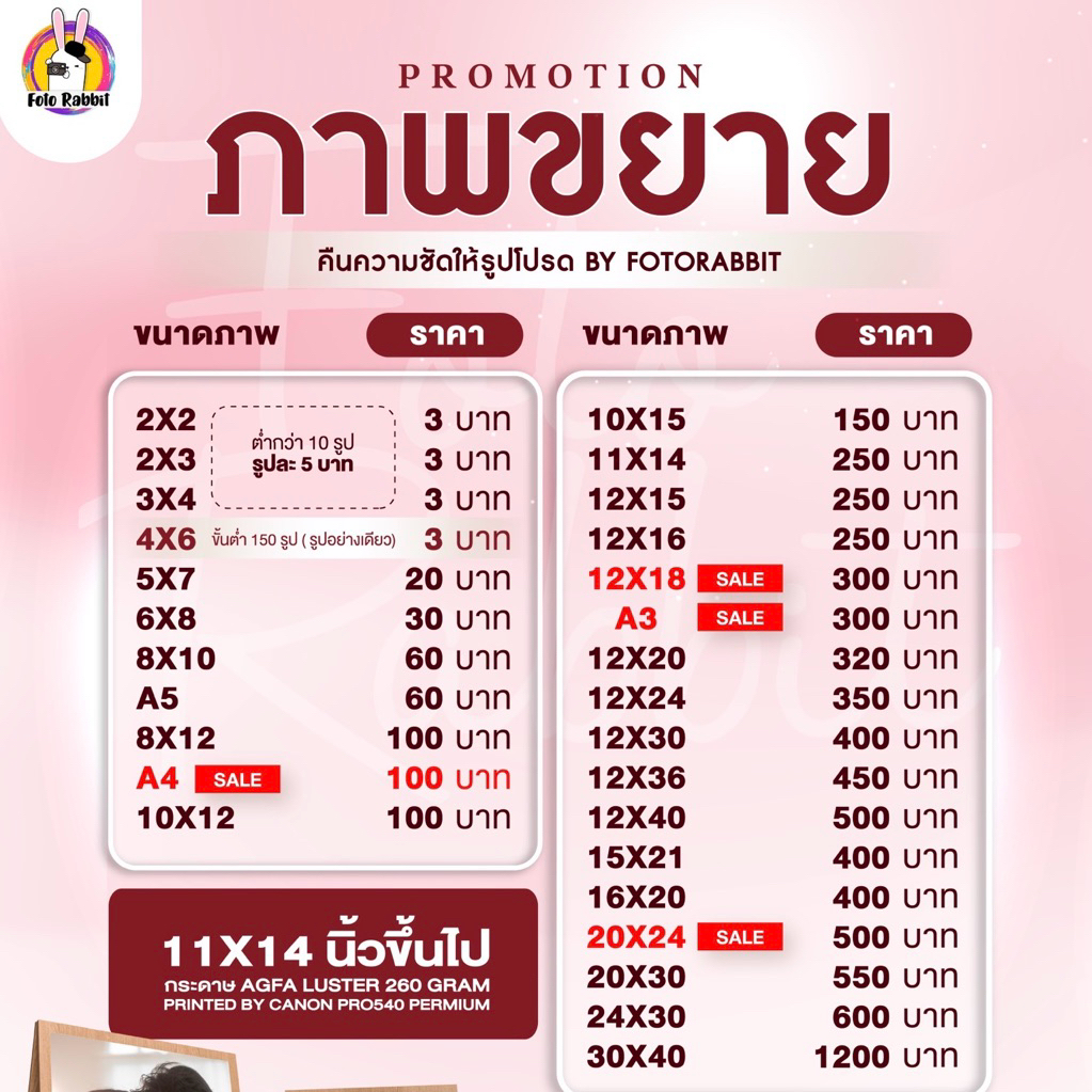 🇹🇭 อัดภาพขยาย A3 A4 5x7 6x8 8x10 10x12 นิ้ว กระดาษKODAK ทักแชทดูวิธีส่งภาพ