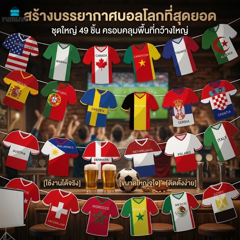 【ส่งจากกทม|พร้อมสต็อก】ธงแขวนฟุตบอลโลก ธงตกแต่งฟุตบอล ลายเสื้อทีมชาติ 24 ทีม สำหรับตกแต่งปาร์ตี้ฟุตบอล บาร์ คาเฟ่