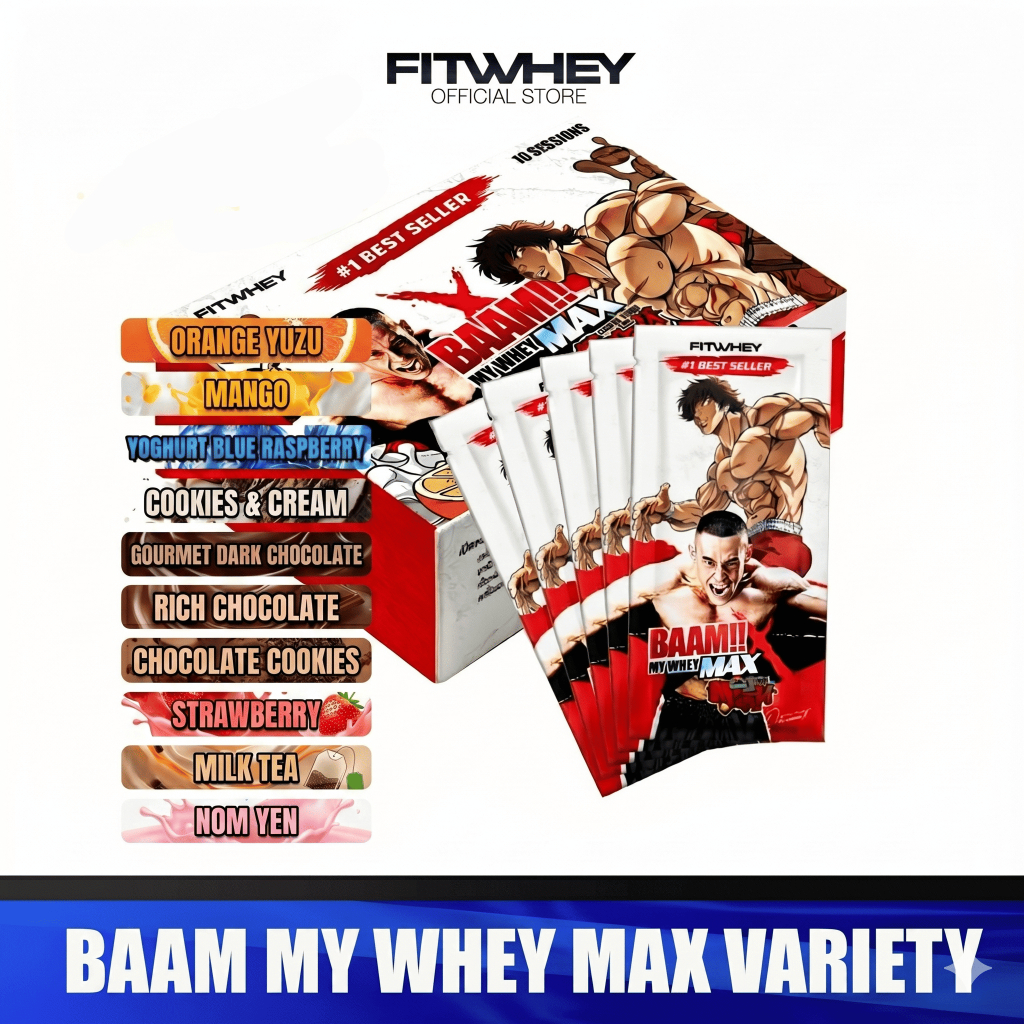 BAAM!! MY WHEY MAX Sachet (x10) Variety Pack (10 Flavors) | โปรตีนคุณภาพดีในราคาที่คุ้มค่า | FITWHEY