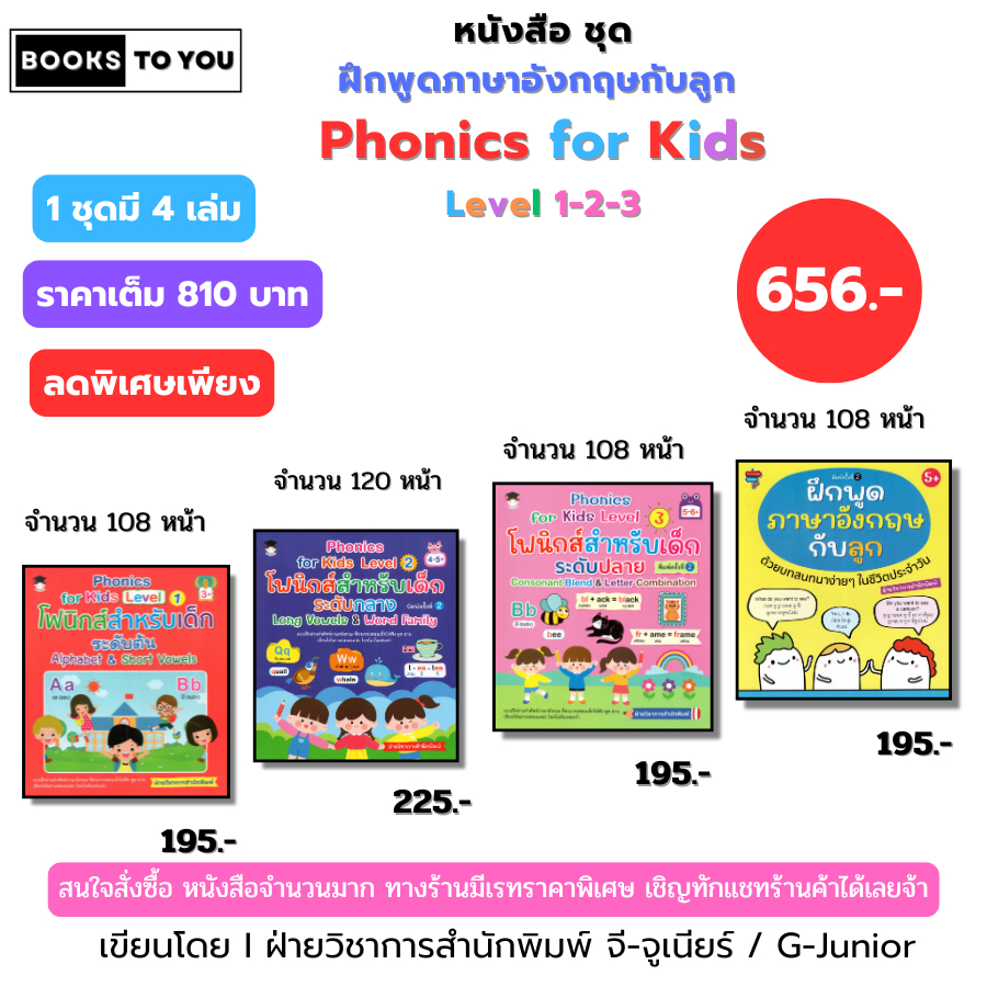 หนังสือ ชุด Phonics for kids Level 1-2-3 โฟนิกส์สำหรับเด็กระดับต้น ฝึกพูดภาษาอังกฤษกับลูก เด็กปฐมวัย