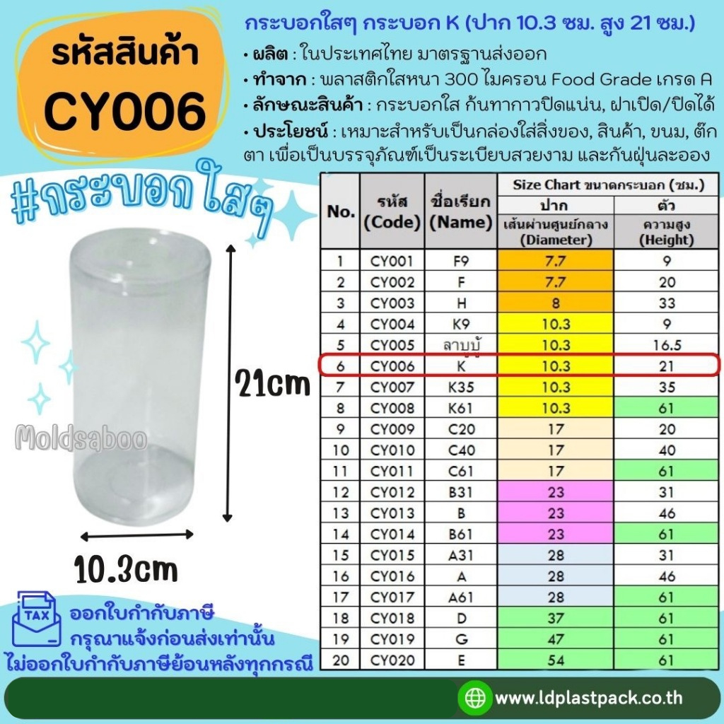 (10ใบ,20ใบ) [CY006] กระบอกใสๆ กระบอก K ปาก 10.3cm สูง 21cm กระบอกพลาสติกใส กระบอกทรงสูง กระบอกอบต้นไม้ กระบอกพลาสติกPVC