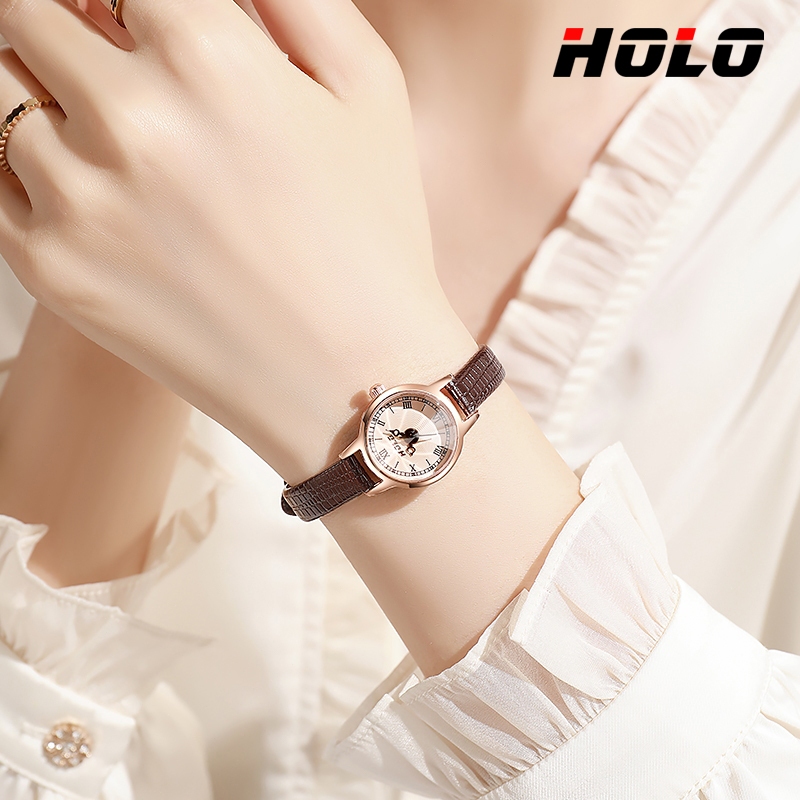 HOLOนาฬิกาข้อมือควอตซ์ สายหนัง ทรงสี่เหลี่ยม ขนาดเล็ก แฟชั่นสําหรับสตรี