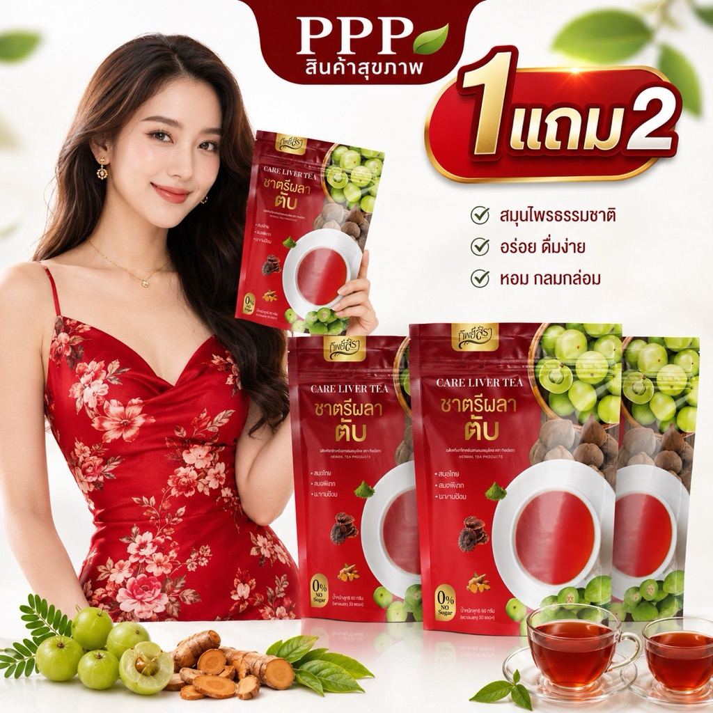 ชาตรีผลา ตับ🍷โปร 1 แถม 2 (ได้3ห่อ) ตราทิพย์สรา Care Liver Tea 1 ห่อ 30 ซองชา
