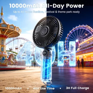 Qimedo พัดลมมือถือพกพา 10000mAh แบตเตอรี่ใหญ่ 5 สปีด จอLED พัดลมมินิ USB เงียบ พัดลมเดินทาง กลางแจ้ง ออฟฟิศ แคมป์ปิ้ง