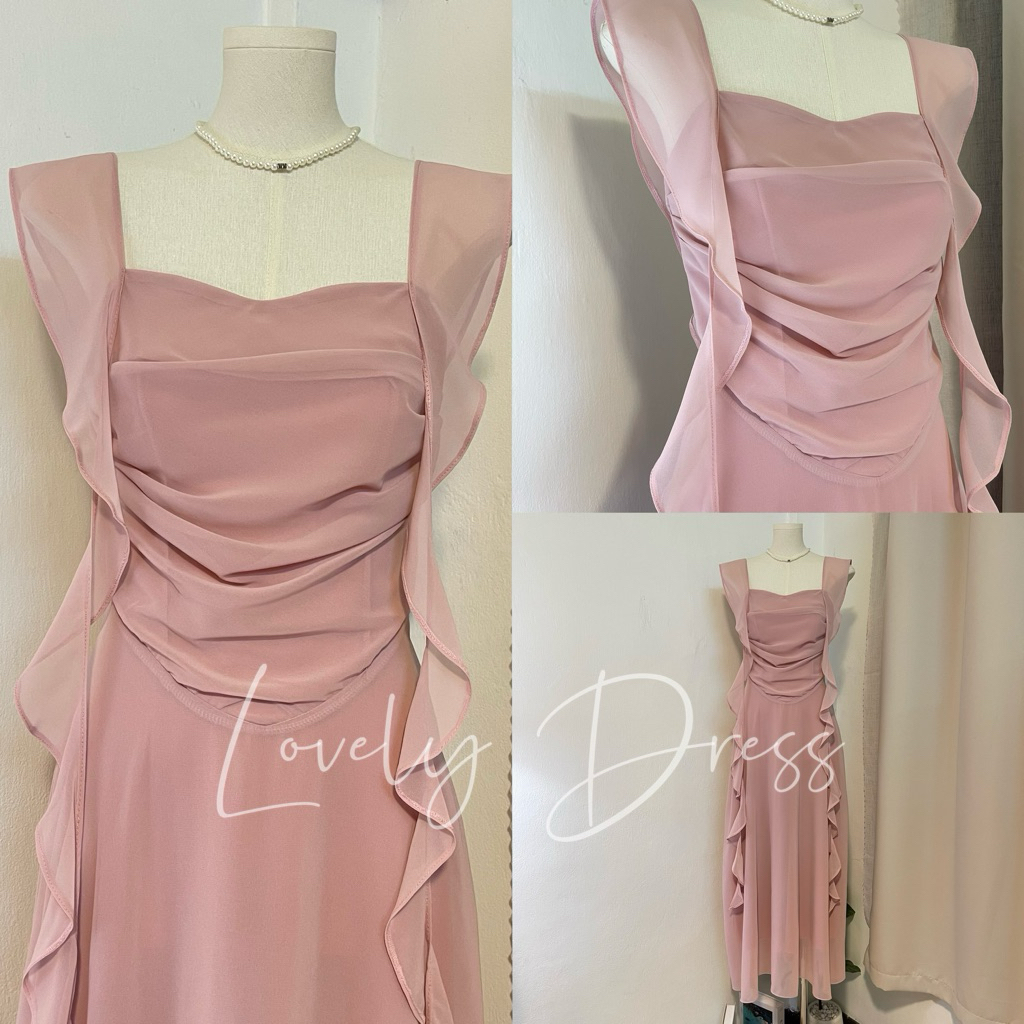 Wendystore182(Lovely Dress)เดรสแขนระบายผ้าชีฟองลายดอก รุ่นสั้น รุ่นยาว