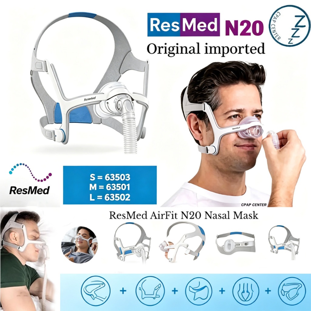Resmed AirFit N20 หน้ากากปิดจมูก ปิดปาก และจมูก ใส่สบาย นําเข้า ของแท้ S9 S10 หายใจสะดวก เสียงเงียบ  Nasal CPAP Mask