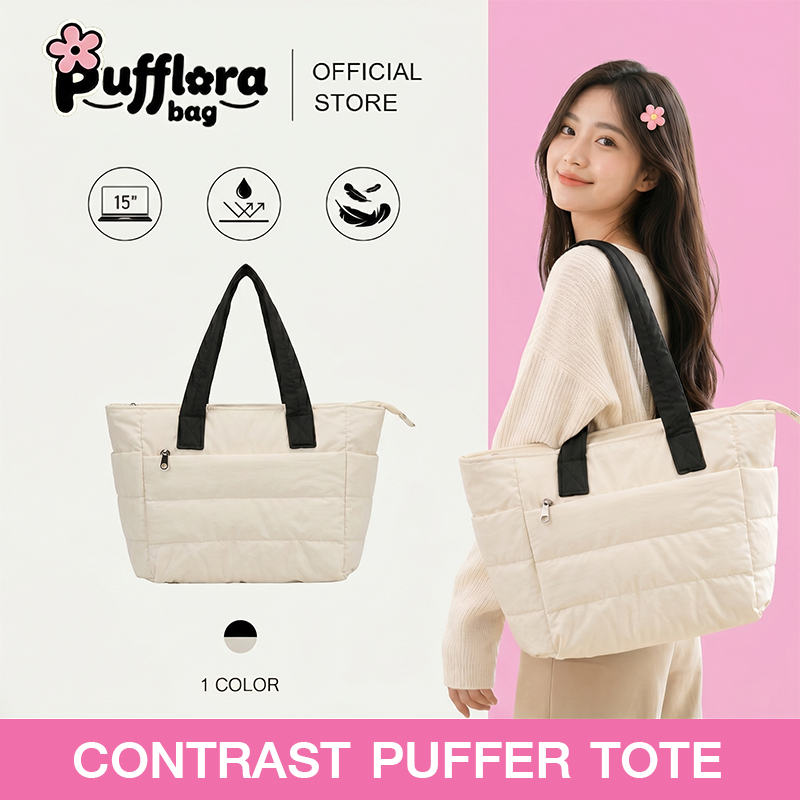 Pufflora กระเป๋าสะพาย กระเป๋าถือ กระเป๋าโท้ท รุ่น Contrast Puffer Tote กระเป๋าใส่แล็ปท็อป/iPad ช่องเก็บของหลายช่อง