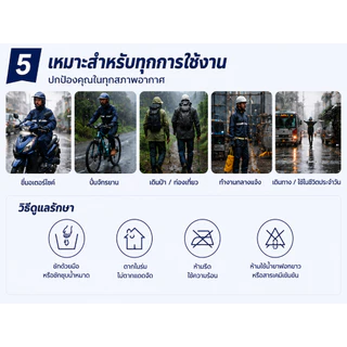 ชุดกันฝน เสื้อ+กางเกง ผ้าออกซ์ฟอร์ด กันน้ำ 100% มีแถบสะท้อนแสง กันลม ระบายอากาศดี