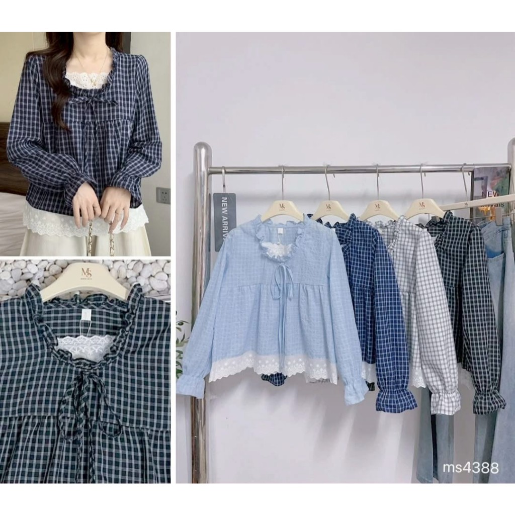 ป้าย My shop เสื้อผ้าคอตตอนปักดอกไม้แขนลูกไม้ อก 40 นิ้ว ยาว 22 นิ้ว