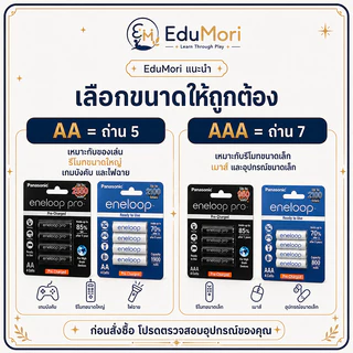 EduMori | ถ่านชาร์จ AA AAA แพ็ค 4 ก้อน ใช้ซ้ำได้ สำหรับของเล่น รีโมท เกม ไฟฉาย กล้อง พร้อมส่งจากไทย COD
