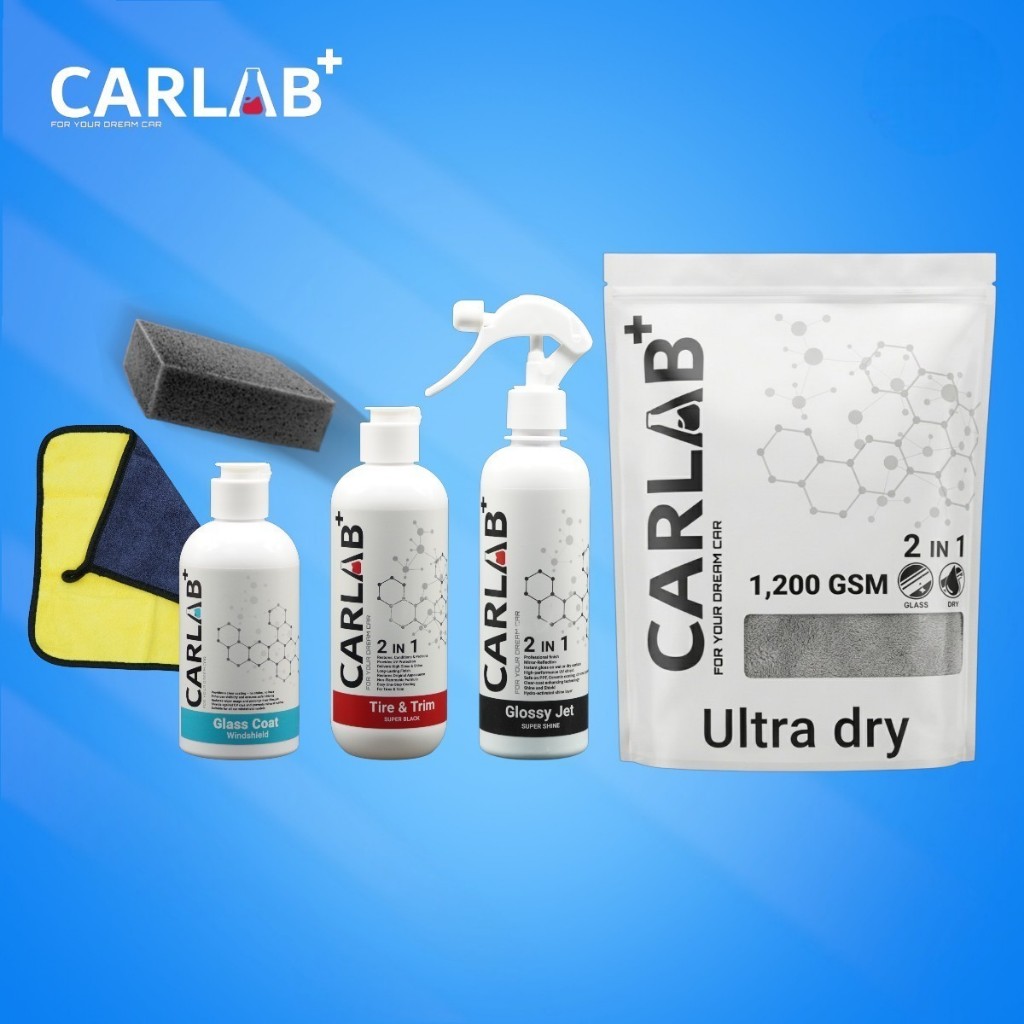 ชุดสุดคุ้มดูแลรถยนต์ CARLAB+ เคลือบเงา เคลือบกระจก เคลือบยาง ผ้าเช็ดรถขนเกลียวพิเศษ (ของแถมพิเศษ)