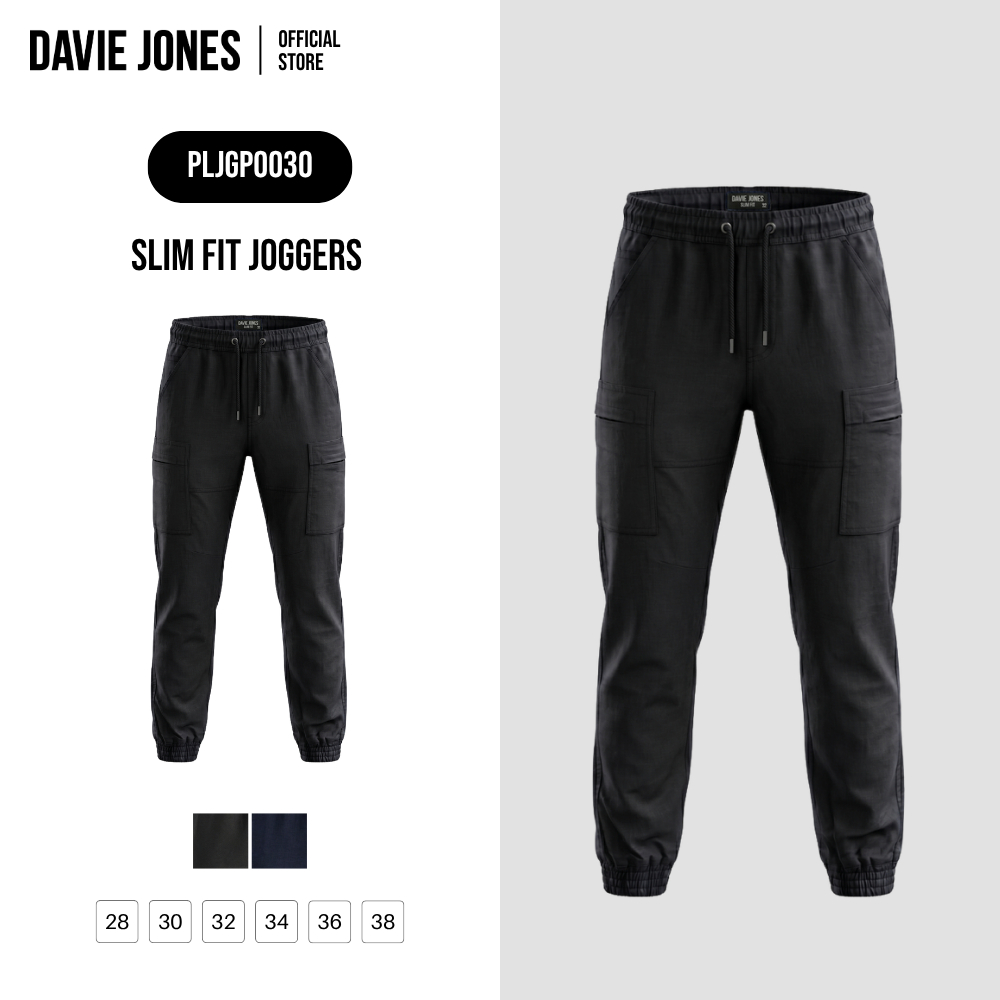 DAVIE JONES [BE FEARLESS] กางเกงจ็อกเกอร์ผู้ชาย Slim Fit Joggers สีดำ กรม GP0030