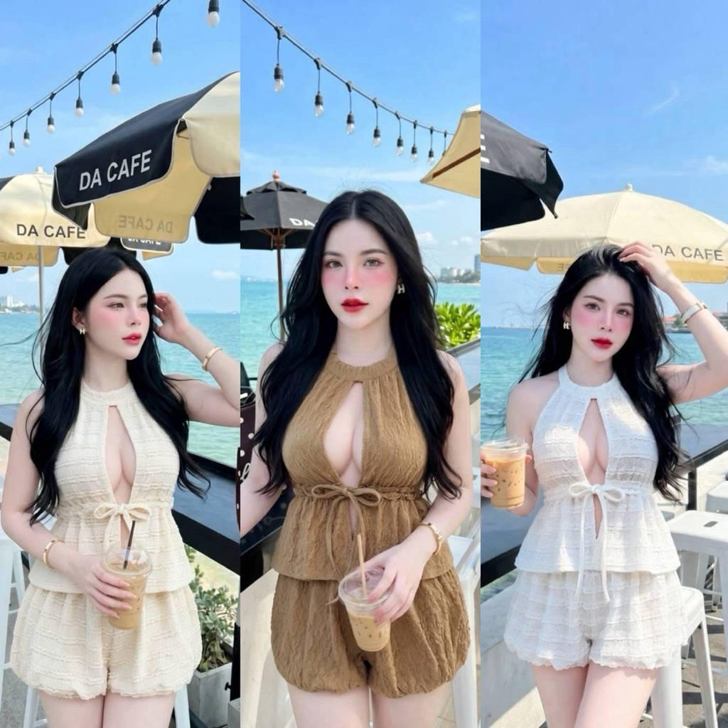 👙พร้อมส่ง👙เซทสองชิ้นสายคาเฟ่ต้องจัดค้า