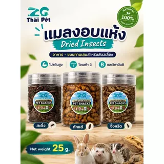 [ZC]แมลงอบแห้ง สะดิ้ง/จิ้งหรีด/ดักแด้ อาหารและขนมสำหรับสัตว์เลี้ยงฟันแทะ โปรตีนสูง บรรจุกระปุก 25 g.