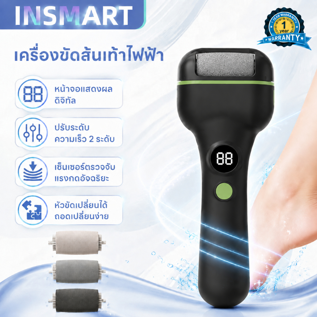 INSMART เครื่องขัดเท้า ที่ขัดเท้าแตก ปลอดภัยไม่เจ็บเท้า ชาร์จ USB หินลับ3แบบ ที่ขัดเท้าไฟฟ้า ที่ขูดส้นเท้าแตก