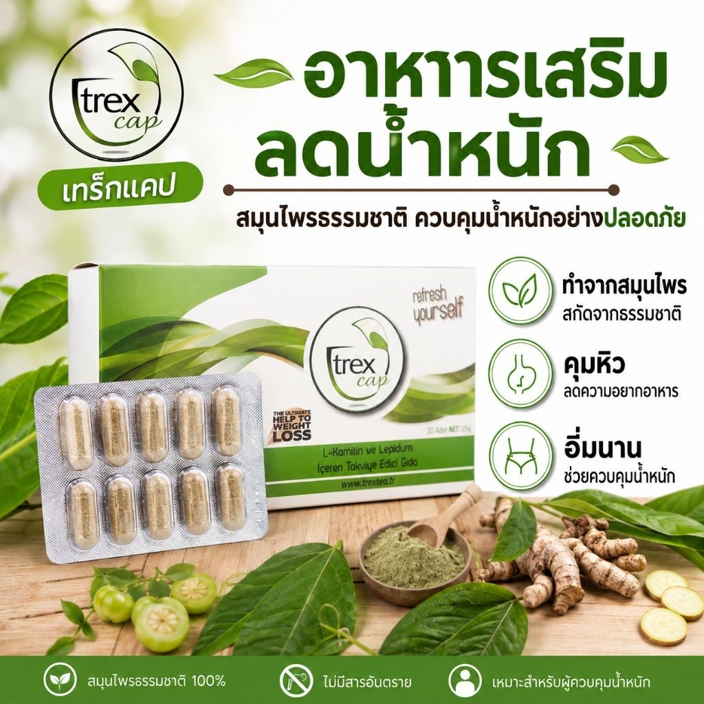 เทร็กซ์​แคป​ อาหารเสริม​ลดน้ำหนัก​จาก​ตุรกี​ผลิต​จาก​สมุนไพร​ธรรมชาติ​ ได้รับการ​รับรอง​จากกระทรวงอาหารของตุรกี​