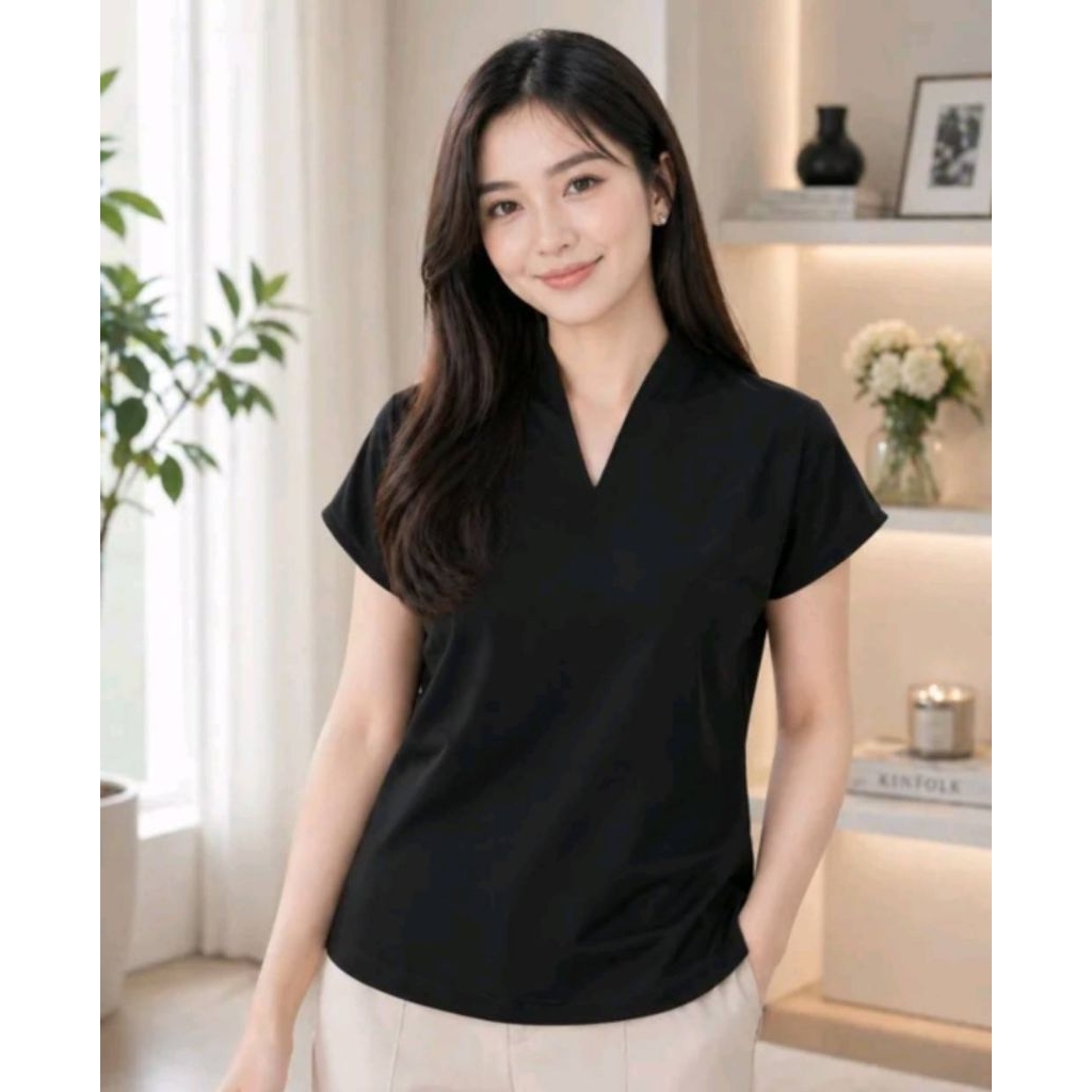 ( พร้อมส่ง) เสื้อคอวี คอหงส์ ใส่สบาย รูปที่ 4